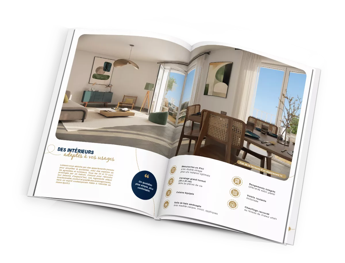 graphisme et mise en page d'une plaquette commerciale pour un complexe immobilier à toulouse