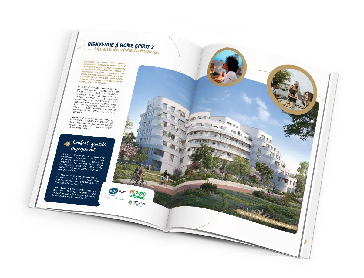 graphisme et mise en page d'une plaquette commerciale pour un complexe immobilier à toulouse